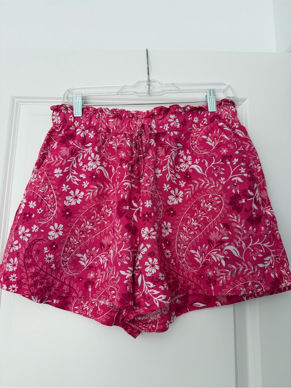 LOFT Pink Paisley Floral High-Waist Drawstring Shorts
